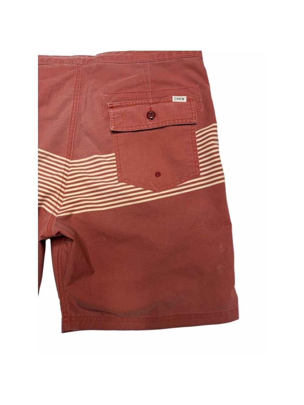Katin Board Shorts Mens 34 Rust Red Striped Swim Trunks Surf Beach Hybrid - Picture 3 of 5
